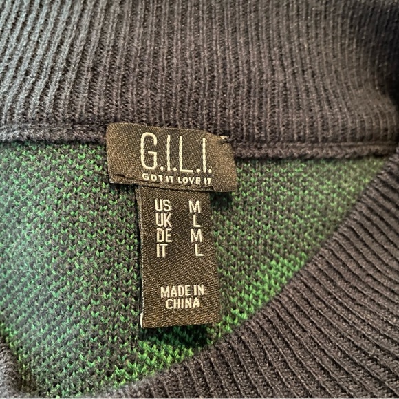 G.I.L.I.‎ Got It Love It Navy Green Paisley Sweater Size Medium Balloon Sleeve - Picture 3 of 5